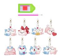 Gems Keychain Making Kit - 8 Pieces Dog Themed Double Sided Creative Activity Set | Gems Art Keychain - For Beginners Birthday Easter Christmas Gift Idea Filling