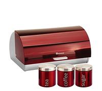 SQ Professional Gems Metallic Bread Bin and Canisters Red, Ruby, 39.8x26.6x19 cm
