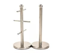 Gems Range Metallic 6 Cup Mug Tree Holder and Kitchen Roll Holder Rack Stand Set (Silver)