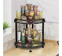 Gemsaya 2-Tier Kitchen Corner Spice Rack, Space-Saving Kitchen Corner Organiser, Black Countertop Storage Spice Shelves for Dining Table, Bathroom, Pantry, Office, 33×23×35 cm