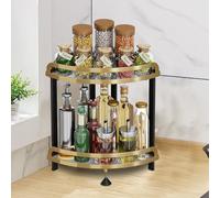 Gemsaya 2-Tier Kitchen Corner Spice Rack, Space-Saving Kitchen Corner Organiser, Gold Countertop Storage Spice Shelves for Dining Table, Bathroom, Pantry, Office, 33×23×35 cm