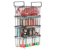 Gemsaya 4 Pack Chest Freezer Baskets, Stackable Freezer Organiser with Handles, Deep Fridge Organizer Bins with Handles, Wire Storage Basket for 198L Sort Frozen Foods (Black)