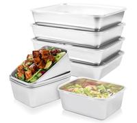 Gemsaya 8 Pack Stainless Steel Food Containers with Lids, 2 Sizes Leak Proof Food Storage Container Box, Stackable Metal Freezer Storage Boxes Snack Containers for Cheese Deli Fruit Picnic BBQ