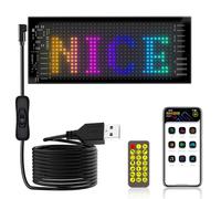 Gemsaya Car LED Sign, 17.3 x 7 cm Flexible LED Matrix Panel, Bluetooth App Control Scrolling Led Display Board, Programmable DIY Edit Animations Text Message Board, USB Neon Sign with Remote Control