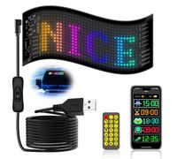 Gemsaya Car LED Sign, Flexible LED Matrix Panel 17.3x7cm/ 7x3", Bluetooth App Control Scrolling Led Display Board, Programmable DIY Edit Animations Text Message Board, USB Neon Sign w/Remote Control