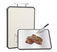 Gemsaya Double-Sided Chopping Board, Stainless Steel Cutting Board with Handle, & Juice Groove, Metal Scratch Resistant Chopping Boards for Kitchen Meat Fruit Vegetable, 38x28cm