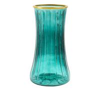Gemsaya Glass Vases for Flowers, 23.5cm Tall Large Flower Vases for Centerpieces, Dark Green Modern Crystal Cylinder Flared Vase With Gold Wire Mouth for Home Office Decor Party Wedding Birthday