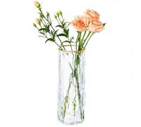 Gemsaya Glass Vases for Flowers, Glacier Design Large Flower Vases for Centerpieces, Transparent Modern Crystal Cylinder Flared Vase With Gold Wire Mouth for Home Office Decor Party Wedding Birthday