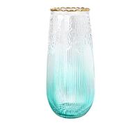 Gemsaya Glass Vases for Flowers, Gradient Blue Large Flower Vases for Centerpieces, 23.5cm Tall Modern Crystal Cylinder Flared Vase With Gold Wire Mouth for Home Office Decor Party Wedding Birthday
