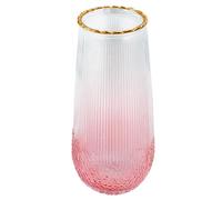 Gemsaya Glass Vases for Flowers, Gradient Red Large Flower Vases for Centerpieces, 23.5cm Tall Modern Crystal Cylinder Flared Vase With Gold Wire Mouth for Home Office Decor Party Wedding Birthday