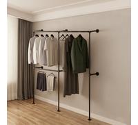 Gemsaya Industrial Pipe Clothing Rack, Heavy Duty Wall Mounted Clothes Rack for Hanging Clothes, Adjustable Pipe Garment Rack Bar Rail, Multi-Purpose Walk-in Wardrobe with 3 Hanging Rod