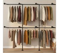Gemsaya Industrial Pipe Clothing Rack, Heavy Duty Wall Mounted Clothes Rail, T-Shape Clothes Rack for Hanging Clothes, Multi-Purpose Clothing Garment Bar Rail with 6 Hanging Rod for Walk-in Wardrobe