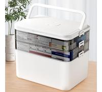 Gemsaya Medicine Storage Box, Large 3 Layer Medicine Storage Box Organiser with Lids, Portable First Aid Box with Handle, Household Medication Storages Boxes Medical Organiser for Home School, White