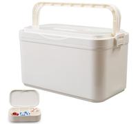 Gemsaya Medicine Storage Box, Large Medicine Storage Box Organiser with Lids, Portable First Aid Box with Handle, Household Medication Storages Boxes Medical Organiser for Home School Office, Beige
