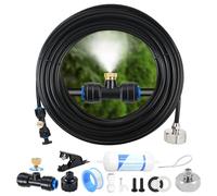 Gemsaya Misting Cooling System, 32.8 FT (10M) Misting Line with 18pcs Brass Mist Nozzles & Brass Adapter (3/4" + 1/2"), Outdoor Misters Cooling System for Patio Garden Lawn Greenhouse