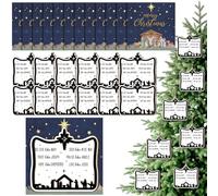 Gemscream 12 Sets Christmas Nativity Scene Ornaments Christian Wooden Engraved Hanging Decor with Merry Christmas Cards The Birth of Jesus Gift Bulk Religious Ornament for Xmas Party Tree Decoration