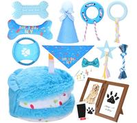 Gemscream 14 Pcs Dog Birthday Gifts Set, Dog Birthday Cake Puppy Interactive Squeak Toys Decorations for Small, Medium, Large Pets, Party Supplies(Blue)