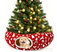 Gemscream 2 Pcs Christmas Cat Tunnel Bed 3 ft x 3 ft x 9.8 Inch Under Christmas Tree Foldable Tube Tunnel for Cat Small Animal(Vibrant Style)