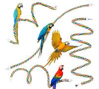 Gemscream 2 Pieces Bird Rope Perch Bird Swings, 94.5'' and 47'' Spiral Bird ladder for Cockatiels, Suitable Bird Cage Accessories, Parrot Swing Climbing Standing Bird Toys with Bell