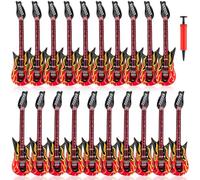 Gemscream 20 Pcs Red Hot Fiery Flame Rock Inflatable Guitar with a Pump Set 35 Inch Inflatable Guitar Rock Star Style Dj Dance Rocker for 80s Party Carnival Birthday Party Decorations