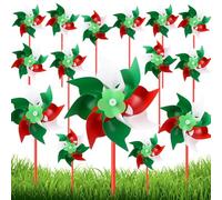 Gemscream 24 Pcs Christmas Pinwheels with Stick Red Green White Windmill Wind Sculptures for Kids Christmas Holiday Winter Decoration