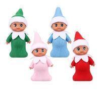 Gemscream 4 Pcs Christmas Tiny Elf Miniature in Dark Skin with Dress, Christmas Decoration Party Accessories Holiday Tiny Gift Xmas Stocking Stuffers for Adult (Sweet,Brown Skin)