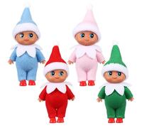 Gemscream 4 Pcs Christmas Tiny Elf Miniature in Dark Skin with Dress, Christmas Decoration Party Accessories Holiday Tiny Gift Xmas Stocking Stuffers for Adult(Cute,Brown Skin)
