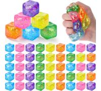 Gemscream 48 Pack Glitter Stress Cube Colorful Ice Cube Mini Squeeze Stress Balls Bulk Sensory Ball for Adult , Anxiety Relief Party Favor Prize Birthday Gift Bag Stuffer