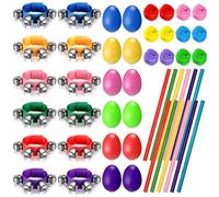Gemscream 48 Pcs Shaker Musical Instruments, 12 Egg Shaker 12 Adjustable Wrist Hand Band Jingle Bells 12 Dance Scarves and 12 Rhythm Sticks for Music Learning Classroom Activities Birthday Party