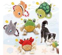 Gemscream 5 Pack Ocean Dog Toys Rope Plush Interactive Squeaky Rope Tug of War Dog Toys for Small Medium Large Dogs