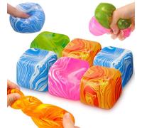 Gemscream 6 Pack Fidget Stress Cube Stress Ball Ice Cube Sensory Squeeze Blocks Anxiety Relief Sugar Balls for Party Favors Prizes Goodie Bag Stuffers (Gradient Flowing Style)