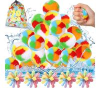 Gemscream 60 Pcs Reusable Water Balls and 10 Reusable Sponge Balls Water Balloons Foam Sponge Play Splash Balloons with Storage Bag Beach Pool Fight Summer Favor for Outdoor