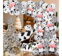 Gemscream 61 Pcs Cow Print Balloons Party Decoration Christmas Ball Ornaments Western Cow Balloons Theme Decorations for Farm Animal Themed Baby Shower Birthday Party Supplies DIY Craft Christmas Tree