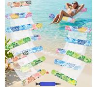 Gemscream 8 Pack Inflatable Pool Floats Rafts Adult Size with Air Pump 4-in-1 Tropical Multi Purpose Water Hammock Pool Floaties Toys Thick PVC Rafts Lounge Chairs for Swimming Beach Luau Party Favor