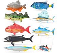 Gemscream 8 Pcs Fake Fish Angler Collection Toy Set, Plastic Artificial Lifelike Sea Red Snapper, Flounder, Sea Miniature Figurine, Pretend Realistic Fish for Photo Props Party Kitchen Decor (A Style)