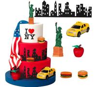 Gemscream 9 Pcs New York Cake Decorations New York Party Decorations Mini Statue of Liberty Yellow Taxi Apple Skyscraper Borders Hot Dogs for American Theme Party Birthday NYC Souvenirs Gift