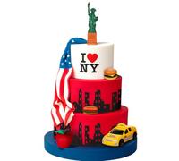 Gemscream 9 Pcs New York Cake Decorations Set - Mini Statue of Liberty Figurine, Yellow Taxi Cab, Apple, Skyscraper Borders, Hot Dogs for American Theme Party, Birthday, NYC Souvenirs Gift