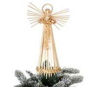 Gemscream Christmas Straw Angel Tree Topper Swedish Nordic Boho Straw Tree Topper 3.6 x 12 Inch Scandinavian Angel Ornaments Xmas Natural Decor for Office Home Indoor Desktop