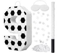Gemscream Number 9 Soccer Piñata Bundle with Blindfold and Stick Small Piñata Party Decoration for Mexican Fiesta Cinco De Mayo School Anniversary Football Party Celebration Gift 15.75 x 11 x 2.8 in