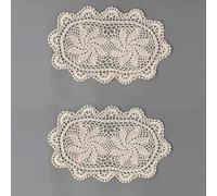 Gemseek 2 Pack Small Vintage Crochet Lace Doilies for Tables, 16 x 10 Inch Boho Cotton Cloth Placemats for End Table, Nightstand, Furniture Top Decor