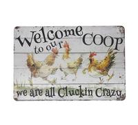 Gemseek Funny Vintage Tin Chicken Coop Sign, 12 x 8 Inch Humorous Retro Metal Chicken Welcome Sign for Hen House, Farm Yard, Farmhouse Outdoor Wall Decor