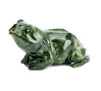 gemshan Jade Frog Statue, Natural Jade Hand Carved Animal Sculpture, Moody Frog Grumpy Expressive Figurine for Desk Shelf Home Decor, Feng Shui Lucky Gift