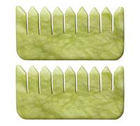 gemshan Jade Gua Sha Comb, 2pcs Green Jade Massage Comb Tool for Head Caring, Relax Head Scalp Deep Tissue Point Massager Scraping Therapy Tool
