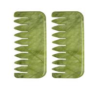 gemshan Jade Gua Sha Comb, 2pcs Green Jade Massage Comb Tool for Head Caring, Relax Head Scalp Deep Tissue Point Massager Scraping Therapy Tool