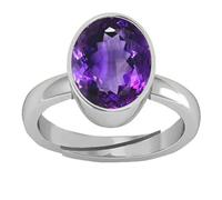 GEMSJEWELS Natural 11.00ct Amethyst Purple Crystal Stone Silver with Metal Adjustable Astrological Ring for Men and Women [KS027] Silver Plated Amethyst Silver Plated