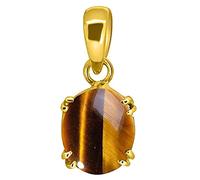 GEMSJEWELS Natural 8.25 Ratti 7.70 Carat Earth Mined Tiger Eye/Tiger Stone/Tiger's Eye Natural Certified Tiger eye pendant Gold plated chitti Stone For Men And Women By Lab - Certified, Gold Plated,