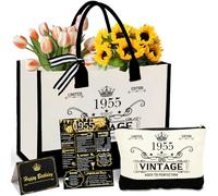 GemsLives 70th Birthday Gift for Women Canvas Tote Bag - Personalized 70 Years Old Gifts for Women/Mom/Aunt/Friends/Wife/Sister,Vintage 1955 Canvas Tote Bag+Cosmetic Bag & Back in 1955 Poster