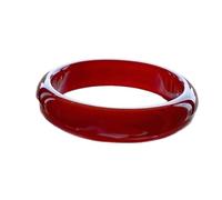 Gemstone Bangle for Women, Natural Red Agate Genuine Bracelet Round Medium Wide, Sentimental Gift for Fiancée on Engagement