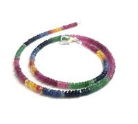 Gemstone Bead Necklace Genuine Natural Certified 7 Gemstone Beads Chains Strand Handmade Necklace Sapphire, Ruby, Emerald, Tourmaline, Tanzanite Beaded Necklace For Beloved By GEM EMPORIUM.