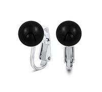 Gemstone Black Onyx Round Ball Stud Clip On Earrings For Women Non Piercing .925 Sterling Silver